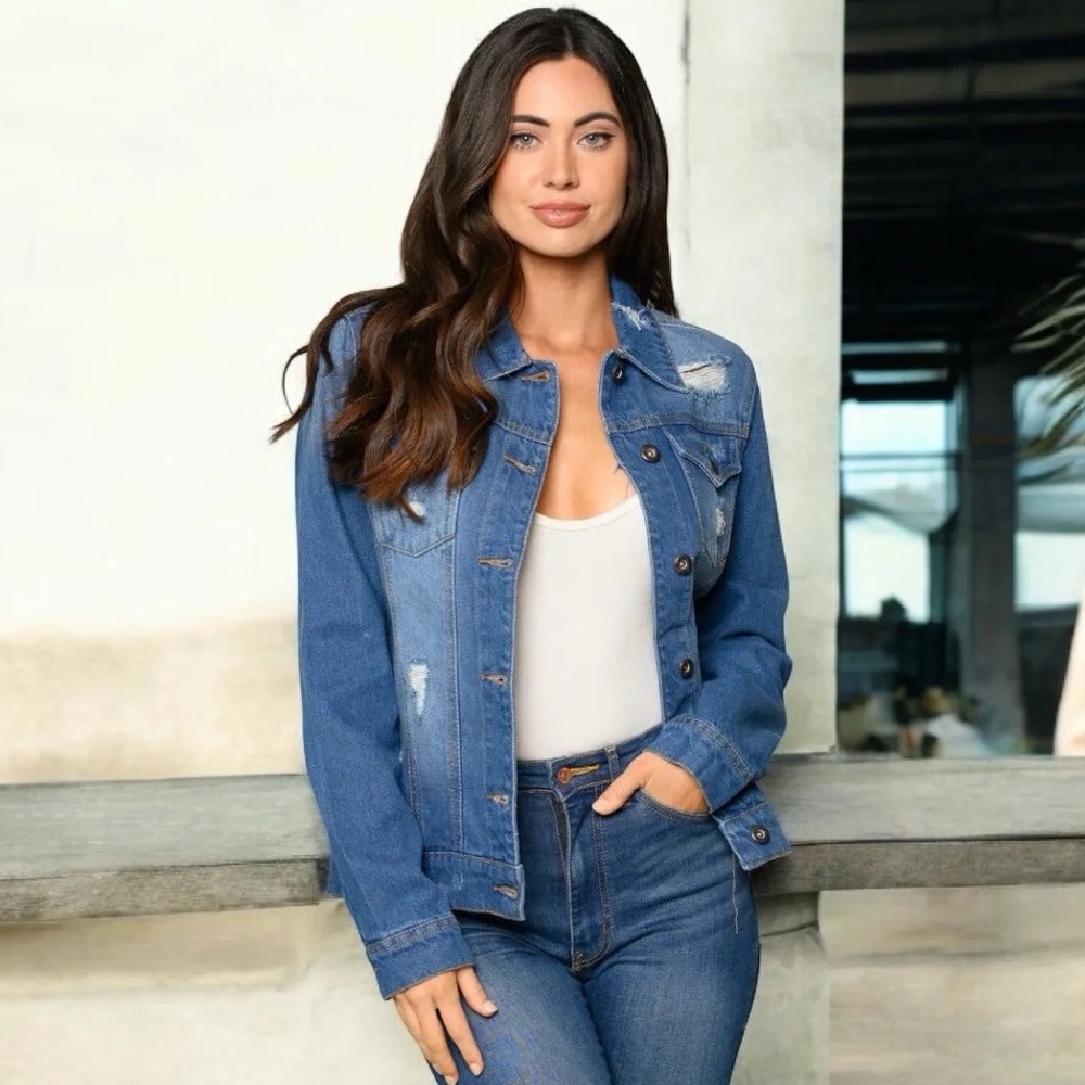 Mandalay and Company CITYLIGHT MEDIUM BLUE DISTRESSED DENIM JACKET